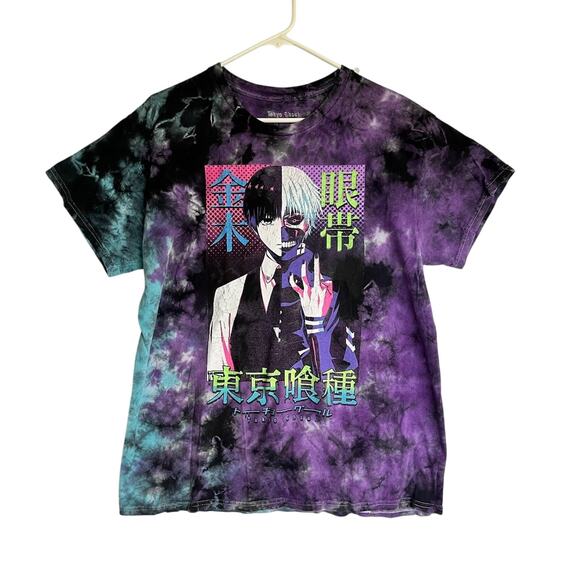 Tokyo Ghoul Anime Funimation Ken Kaneki Split Face Tie-Dye T-Shirt Adult Sz L - Picture 1 of 7